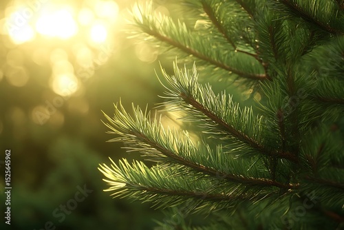 Close-up of pine needles bathed in sunlight.