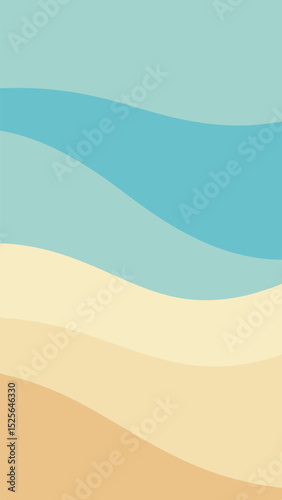 Abstract beach scene design with wavy layers and soft colors on a white background