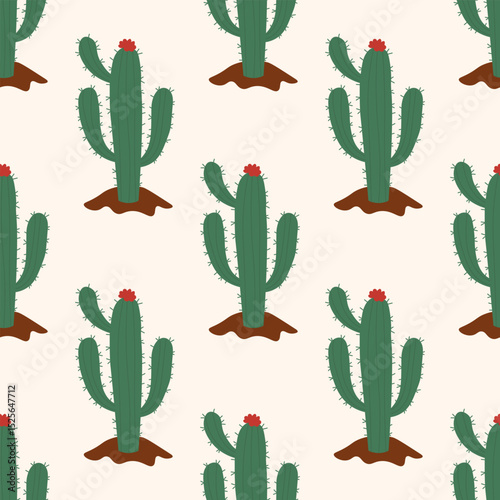 Seamless pattern with green cactus on a light background. Perfect for desert-themed designs, fabric prints, summer decorations, and southwestern motifs