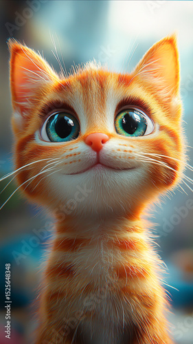 Adorable cat cartoon illustration with funny face