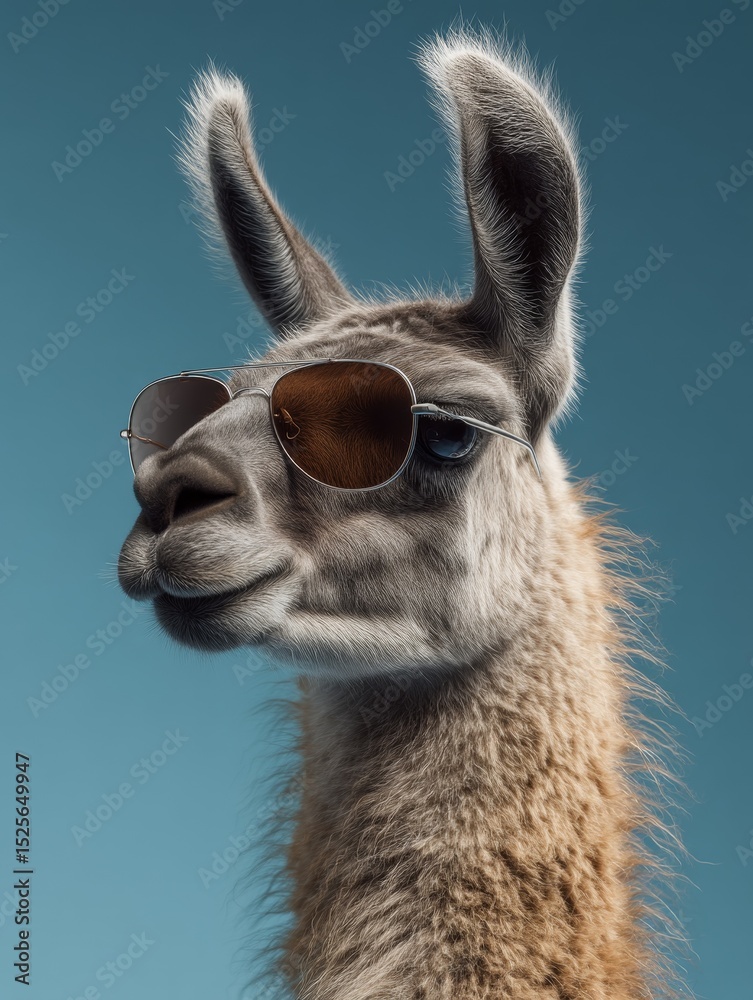 Obraz premium Adorable llama wearing large sunglasses.