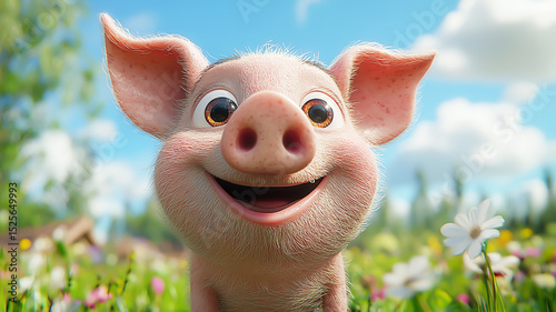 Adorable pig cartoon illustration with funny face
