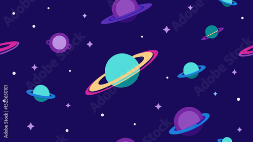 Colorful cosmic pattern of planets stars and luminous layers in deep space