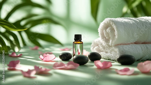 Beautiful green spa setting enhanced by natural lighting and shadows
