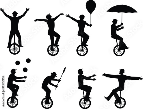 Circus Performer Silhouettes: Unicyclists, Jugglers, and Entertainers in Action