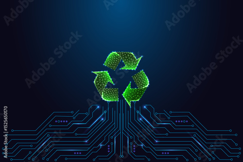 Smart recycling and eco technology with green recycle symbol and circuit board, vector illustration