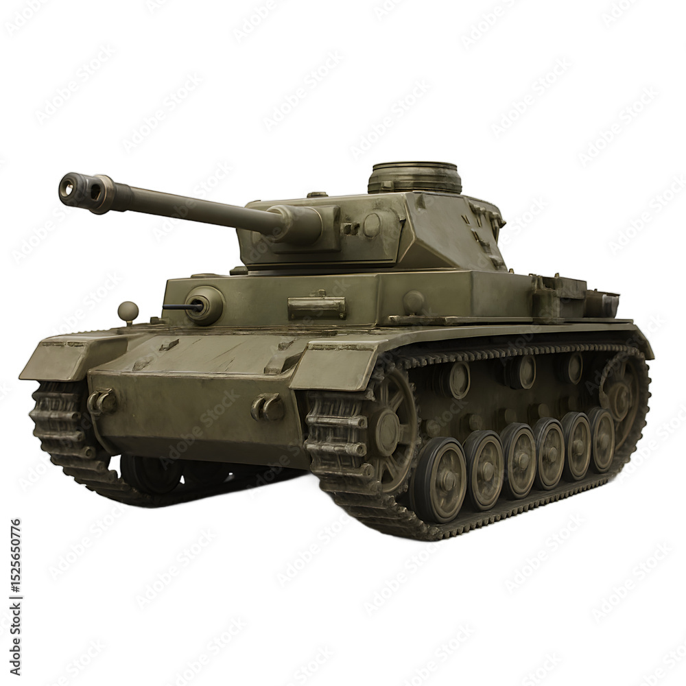 A World War II tank with olive drab paint, a cylindrical main gun, and exposed tracks with a rugged suspension A World War II tank with olive drab paint, a cylindrical main gun, and exposed tracks with a rugged suspension