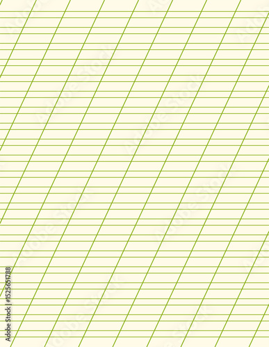 Graph paper. Printable lined grid paper with color horisontal, diagonal lines. Geometric pattern for school, oblique notebook. Realistic lined paper blank size Letter. Exercise page for calligraphy.
