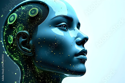 Futuristic AI Human Portraits with Digital Neural Network and Cybernetic Elements – High-Resolution Abstract Tech Art for Innovation and Technology Concepts.