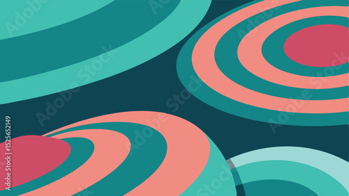 Abstract geometric circles in teal and coral colors against dark blue background