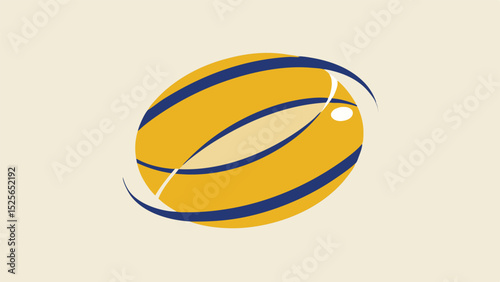 Abstract geometric composition featuring an ellipsoid shape with blue and yellow elements