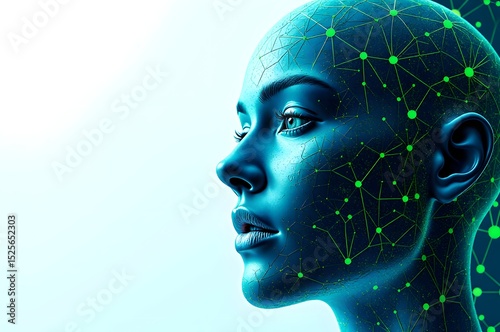 Futuristic AI Human Portraits with Digital Neural Network and Cybernetic Elements – High-Resolution Abstract Tech Art for Innovation and Technology Concepts.