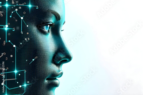 Futuristic AI Human Portraits with Digital Neural Network and Cybernetic Elements – High-Resolution Abstract Tech Art for Innovation and Technology Concepts.