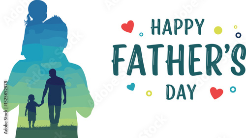 Happy Father's day concept vector background. Father and kid with text happy father's day.