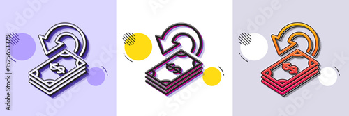 Cashback line icon. Halftone dotted pattern. Gradient icon with grain shadow. Dollar payment sign. Finance symbol. Line cashback icon. Various designs. Vector