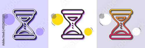 Hourglass time line icon. Halftone dotted pattern. Gradient icon with grain shadow. Clock sand sign. Watch symbol. Line time icon. Various designs. Vector