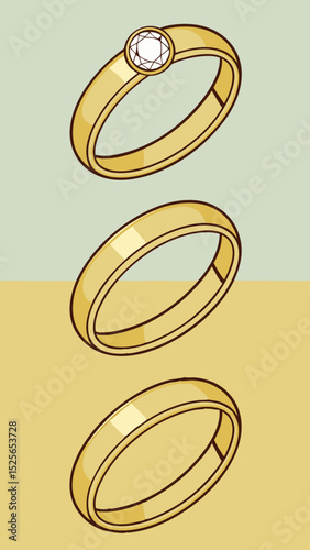 Elegant golden rings depicting love and commitment on a transparent background