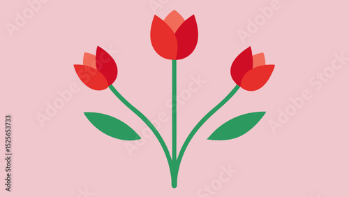 Elegant illustration of three red tulips on pink background with transparency