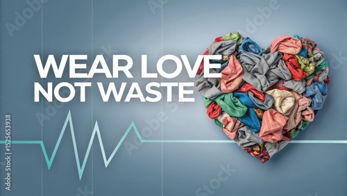 Circular Fashion: Upcycling for Zero Waste Concept, A heart-shaped arrangement of reused fabric, showcasing creativity and sustainability in textile art.