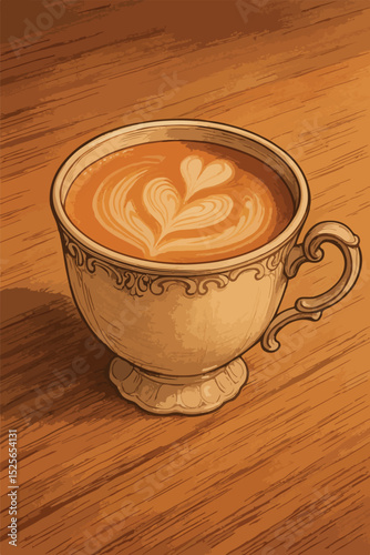 Latte Art: A cup of coffee with delicate heart latte art.
