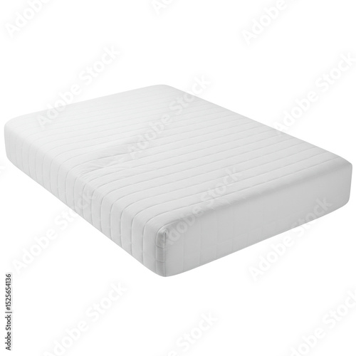 A transparent quilted mattress protector, perfectly flat with clear rectangular contours and soft texture, isolated against a seamless studio white background with no shadows, concept for