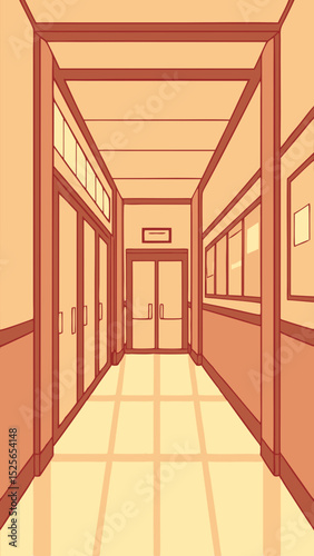 Illustration of a corridor perspective with doors and windows architectural design