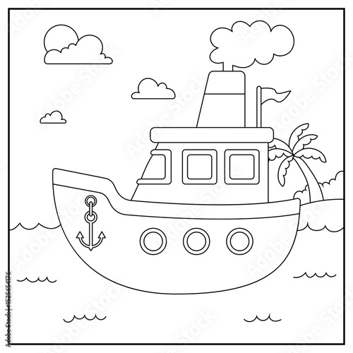 Boat Vehicle Coloring Page Colored Illustration.
