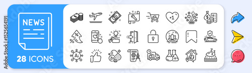 Departure plane, Fireworks stars and Transport insurance line icons. Interest rate, AI generate, Inflation icons. Pack of Creative idea, Spanner, Shopping cart icon. Vector