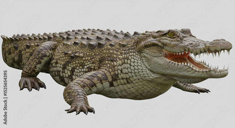 Obraz premium Realistic 3D Render of a Crocodile with Open Mouth on a Plain Background