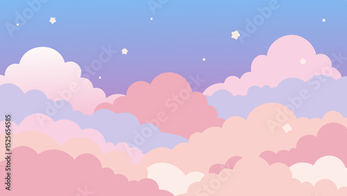 Pastel colored cloudscape illustration with stars perfect for backgrounds and digital projects
