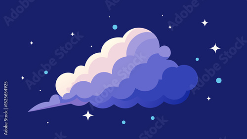 Stylized cloud illustration with stars on a deep blue sky background decorative vector