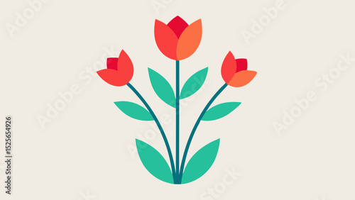 Stylized floral arrangement illustrating three red and orange flowers on white background