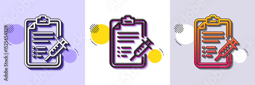 Vaccine report line icon. Halftone dotted pattern. Gradient icon with grain shadow. Vaccination syringe sign. Injection schedule symbol. Line vaccine report icon. Various designs. Vector