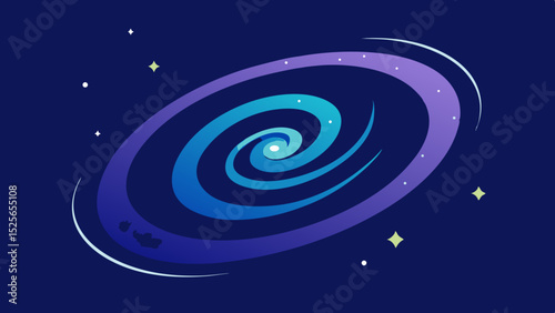 Vector silhouette depicting a spiral galaxy design with stardust in a deep space environment