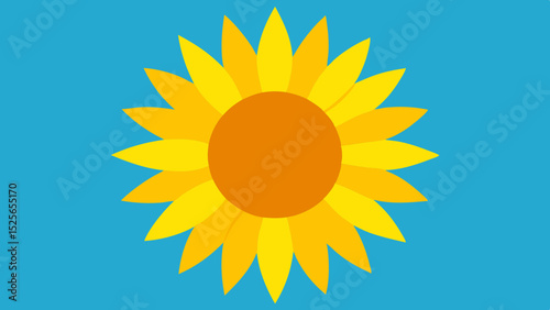 Vibrant yellow sunflower on sky blue background illustrated graphic design element