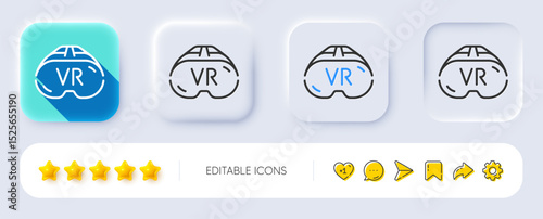 Vr line icon. Neumorphic, Flat shadow, 3d buttons. Virtual reality sign. Ar simulator goggles symbol. Line vr icon. Social media icons. Vector