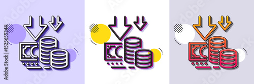 Deflation line icon. Halftone dotted pattern. Gradient icon with grain shadow. Price reduction sign. Reduce rate symbol. Line deflation icon. Various designs. Vector