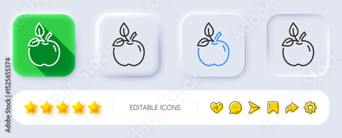 Eco food line icon. Neumorphic, Flat shadow, 3d buttons. Organic tested sign. Fair trade symbol. Line eco food icon. Social media icons. Vector