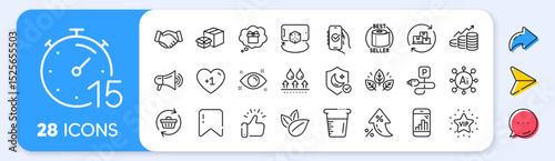 Waterproof, Cooking beaker and Timer line icons. Interest rate, AI generate, Inflation icons. Pack of Toilet paper, Gift dream, Guard icon. Organic product, Handshake, Organic tested pictogram. Vector