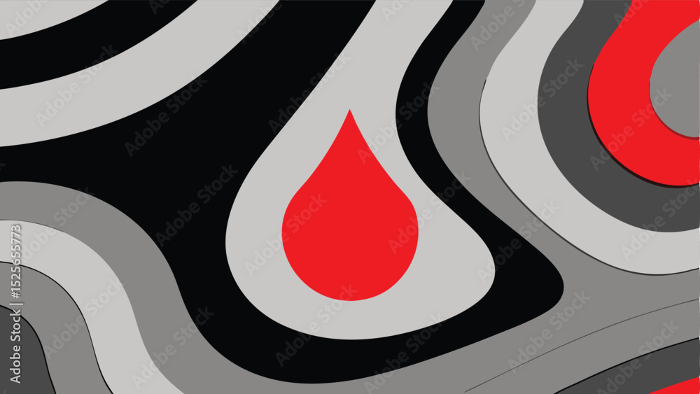 Fototapeta premium Abstract graphic composition featuring red drop and geometric shapes with layers
