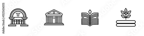 Collection of icons representing education, knowledge, and growth in a minimalist design style