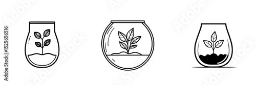 Modern icon set featuring various plant designs in glass containers for eco-friendly themes