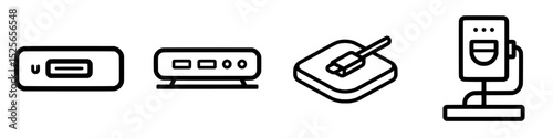 Icon set representing various electronic devices and accessories designed for modern technology