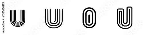 Icon set displaying four variations of minimalistic line designs resembling the letter U in a modern style