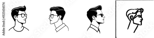 Collection of minimalist male profile icons showcasing different hairstyles and glasses styles for design use