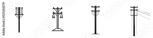 Modern icon set featuring various styles of telephone and utility poles for digital applications