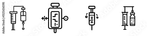 Various medical icon designs featuring syringes and injection vials for healthcare applications