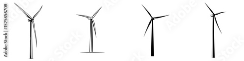 Collection of wind turbine icons showcasing various styles and designs for renewable energy concepts