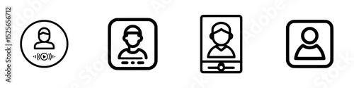 Set of four minimalistic icons representing user profiles and audio interactions in a digital design