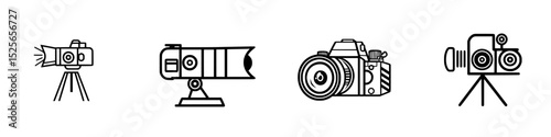 Set of various camera icons depicting photography tools for creative projects and digital design